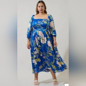 Sugarlips NWT 2X Blue Floral Puff Sleeve Midi Dress